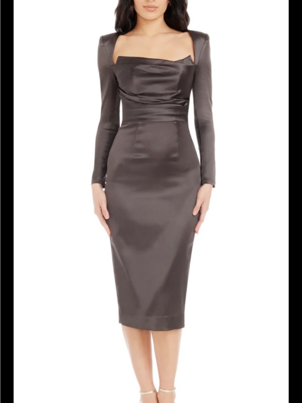 Dress The Population “Pamela”satin,corset Bodice,midi Dress, Sz M/6, New,mocha